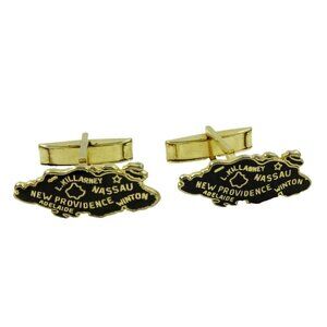 Bahamas Cufflinks Black Enamel Vintage Cuff Links
